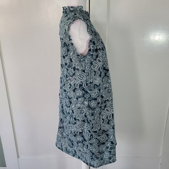 Boden Size 6L Sleeveless Smocked Mini Dress Green Paisley Bud Pockets - Picture 2 of 7